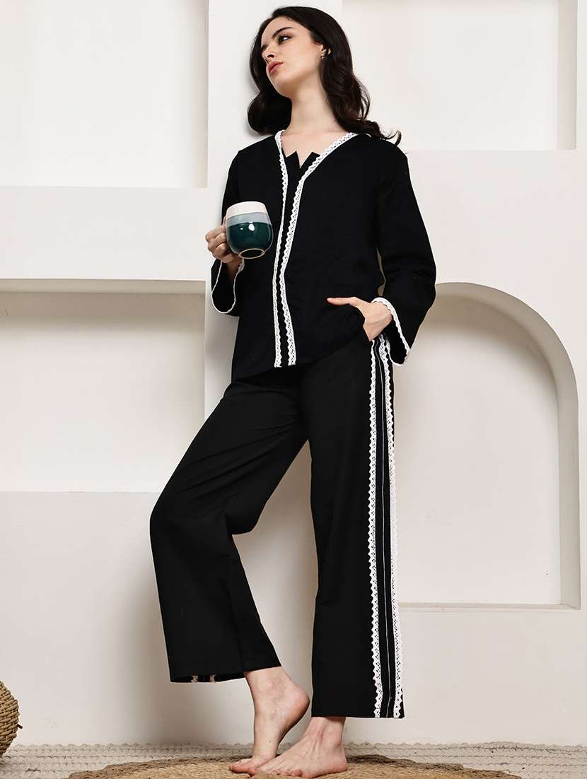 women solid nightwear pyjama set - 22330187 -  Standard Image - 1