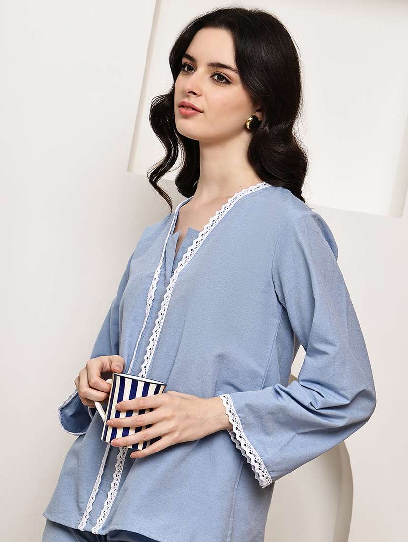 women solid nightwear pyjama set - 22330188 -  Standard Image - 1