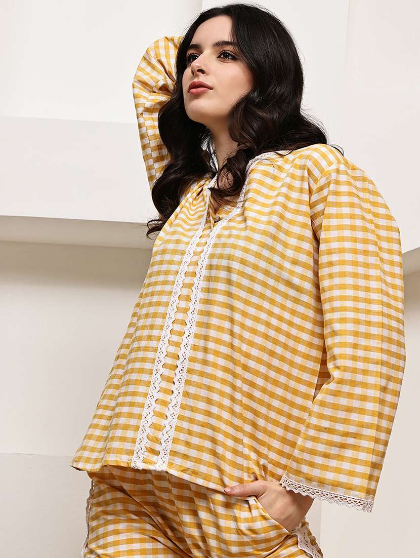 women checkered nightwear pyjama set - 22330189 -  Standard Image - 1