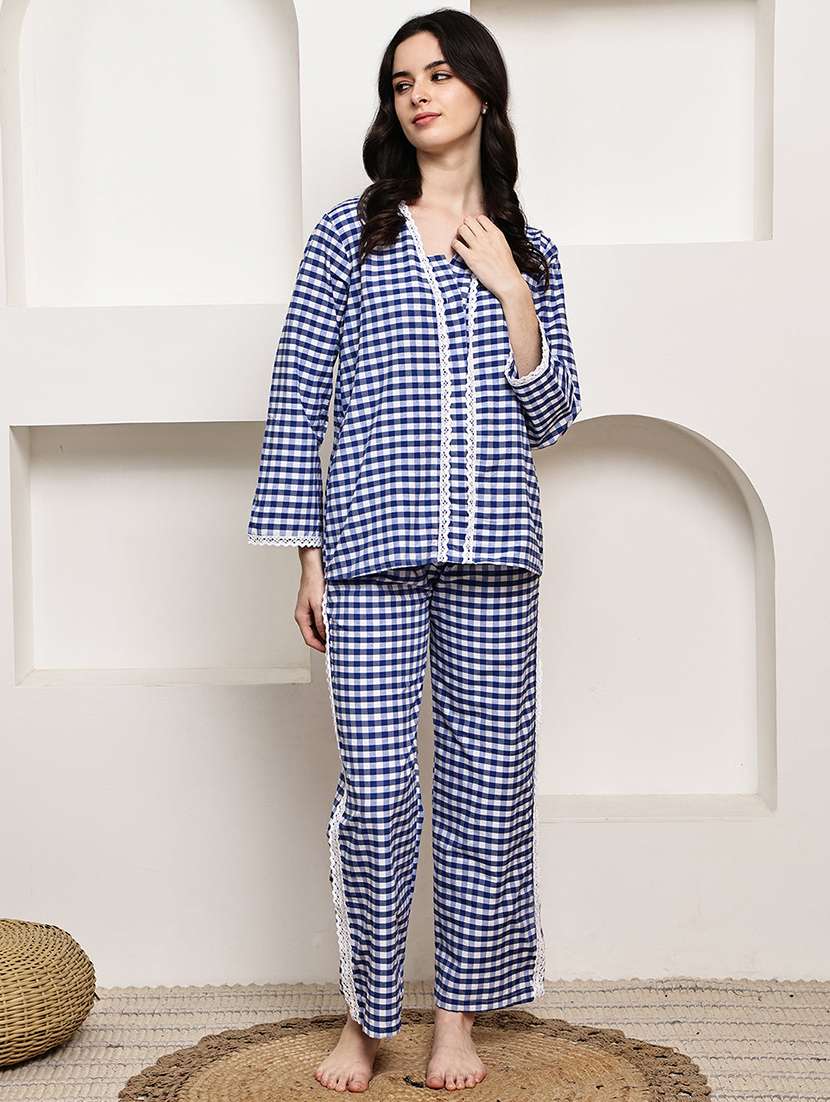 Women Checkered Nightwear Pyjama Set - 22330190 -  Standard Image - 1