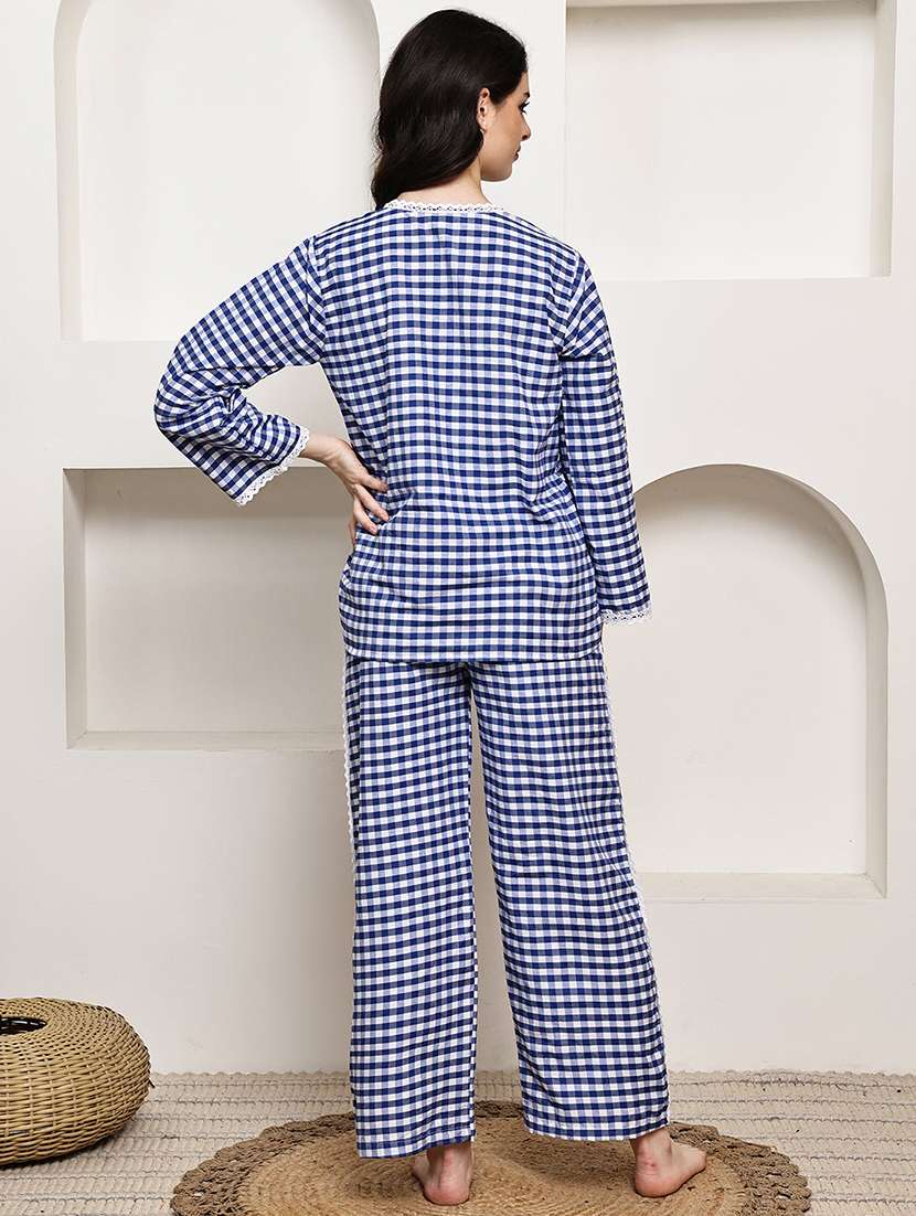 Women Checkered Nightwear Pyjama Set - 22330190 -  Standard Image - 4