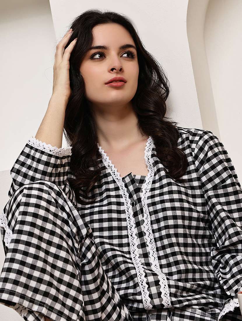 women checkered nightwear pyjama set - 22330191 -  Standard Image - 1