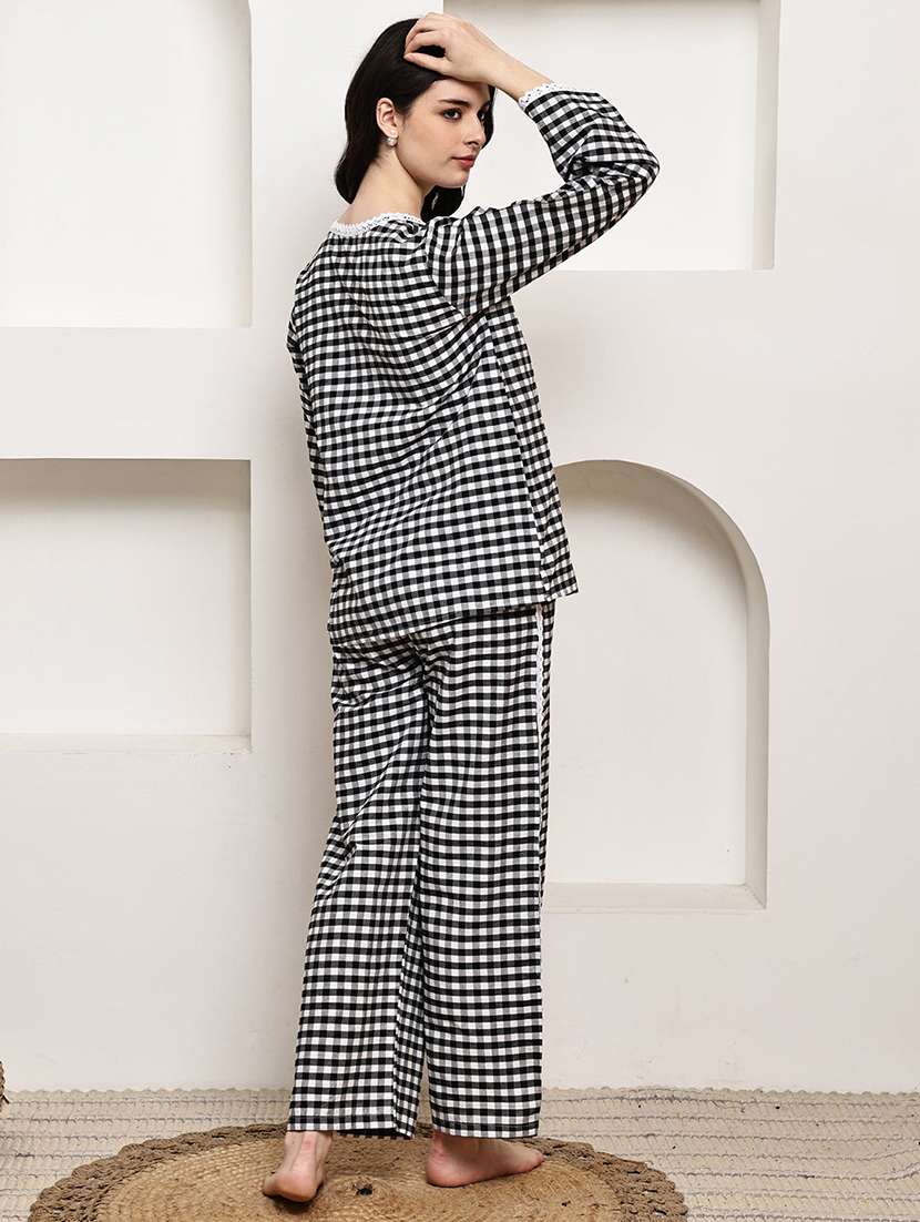 women checkered nightwear pyjama set - 22330191 -  Standard Image - 4