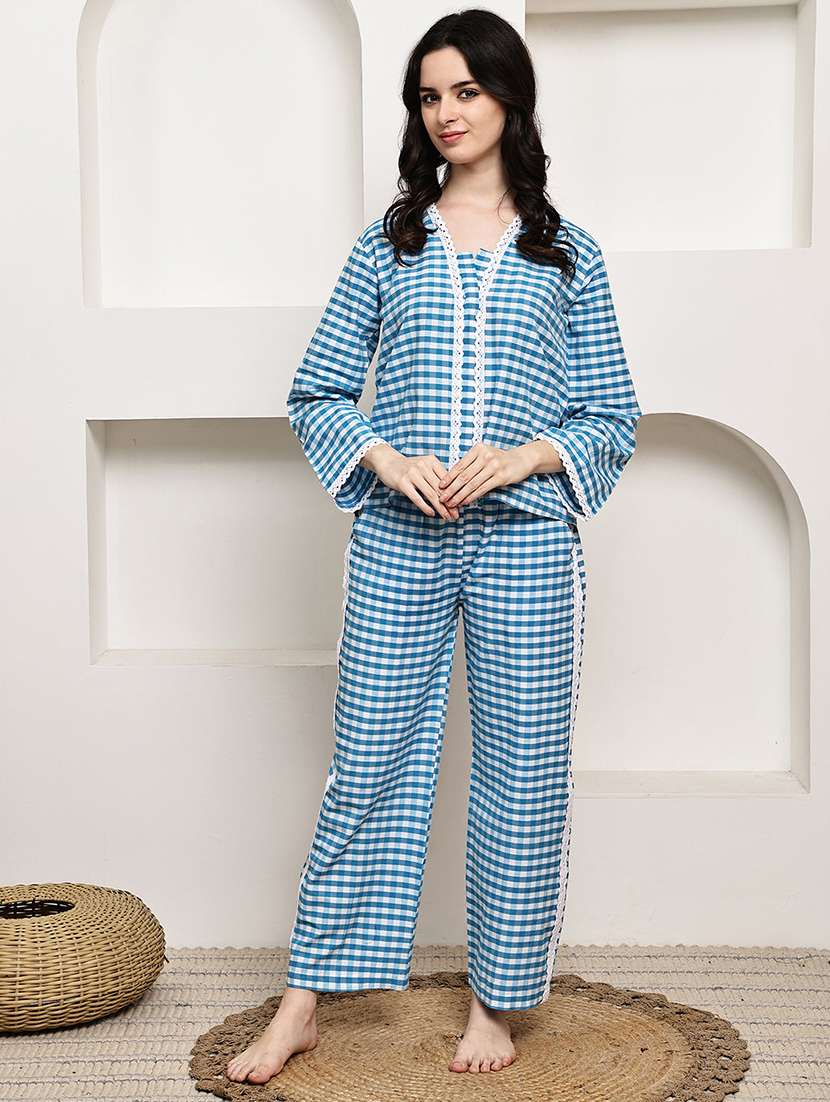 women checkered nightwear pyjama set - 22330192 -  Standard Image - 1