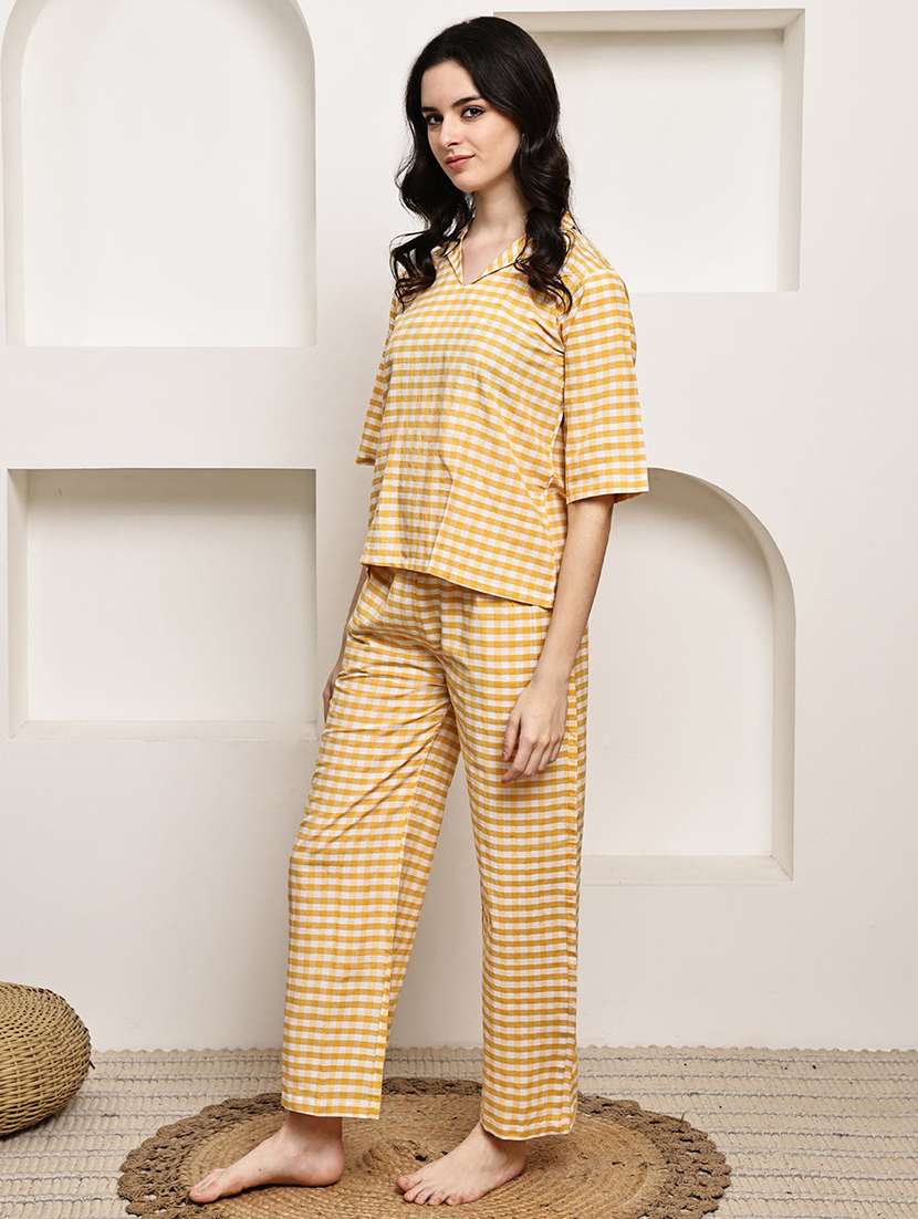 women checkered nightwear pyjama set - 22330194 -  Standard Image - 1