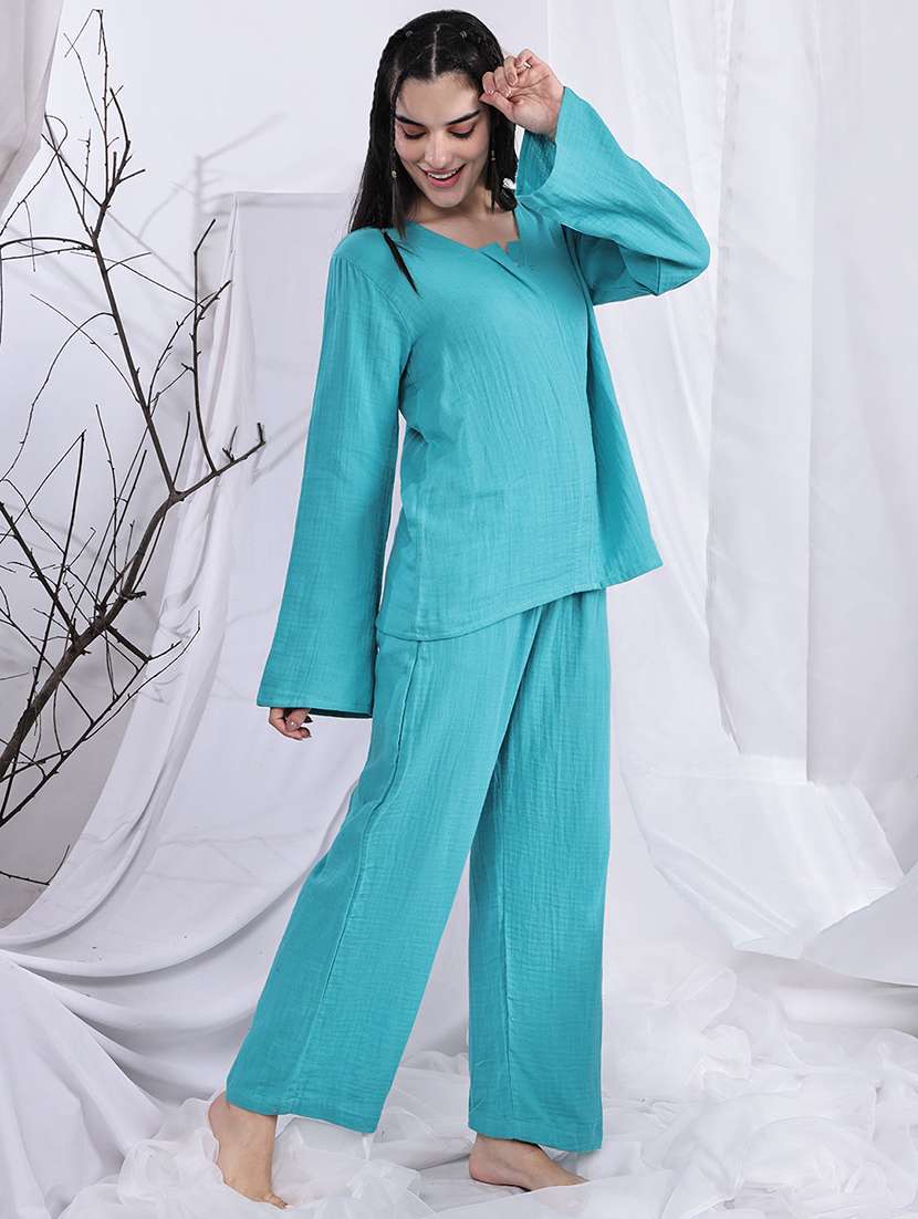 women solid nightwear pyjama set - 22330206 -  Standard Image - 1