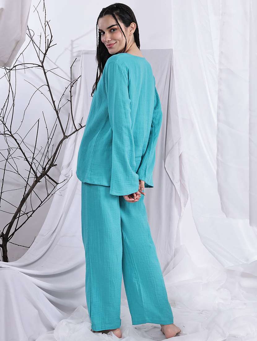 women solid nightwear pyjama set - 22330206 -  Standard Image - 4