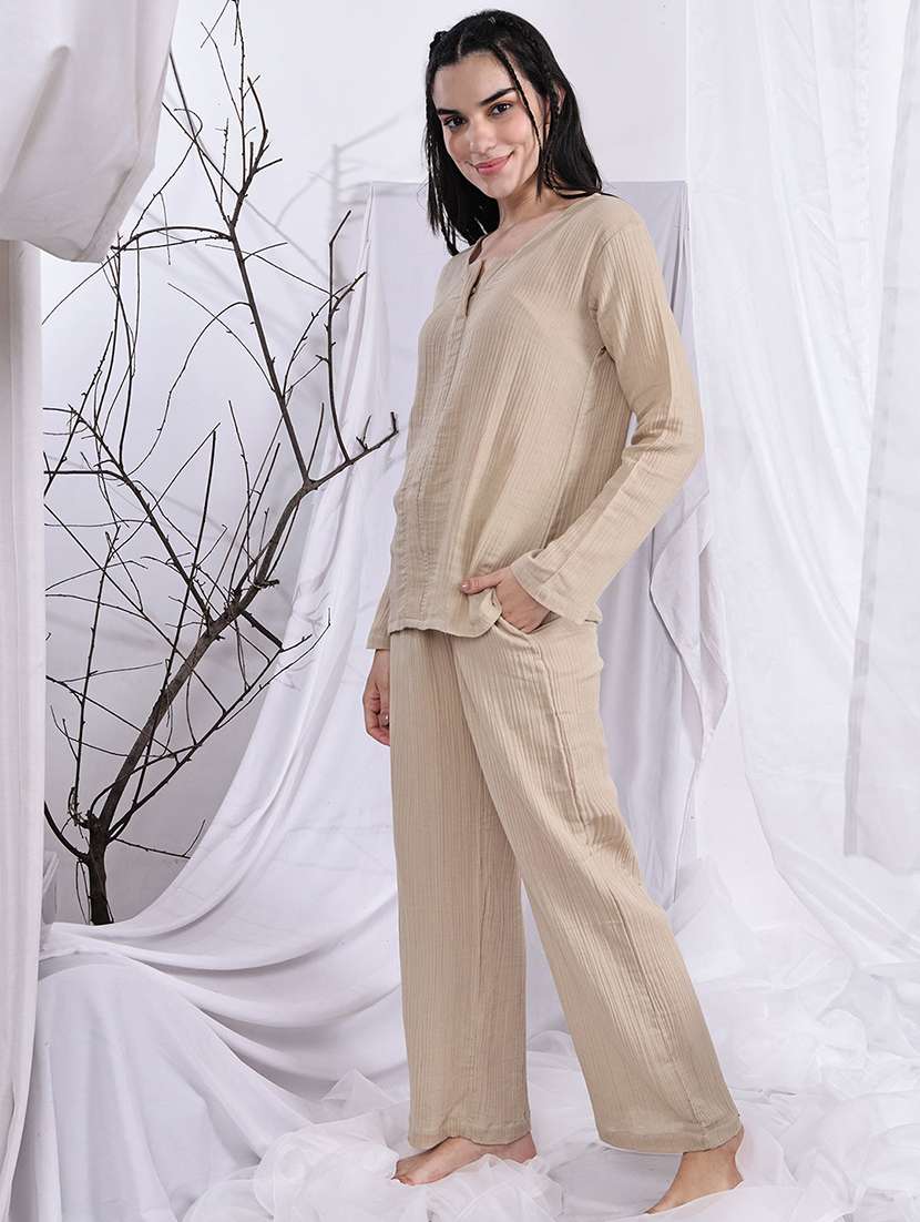 women solid nightwear pyjama set - 22330209 -  Standard Image - 1