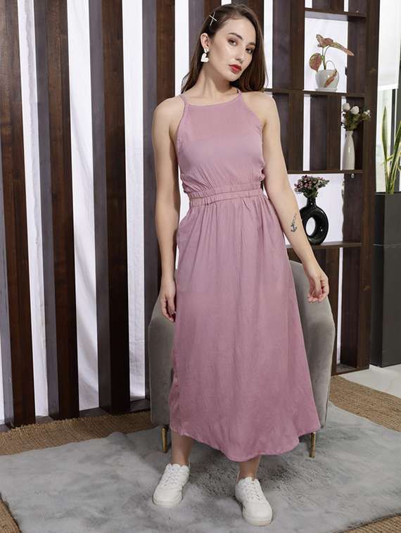 women solid shoulder strap a-line dress - 22330217 -  Standard Image - 1