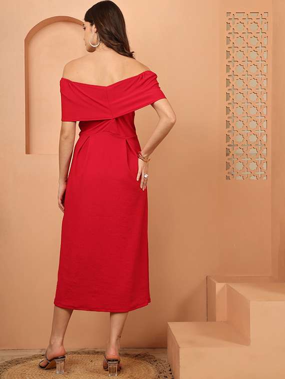 women solid off shoulder a-line dress - 22330252 -  Standard Image - 4