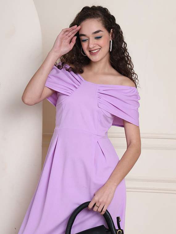 women solid off shoulder a-line dress - 22330254 -  Standard Image - 1