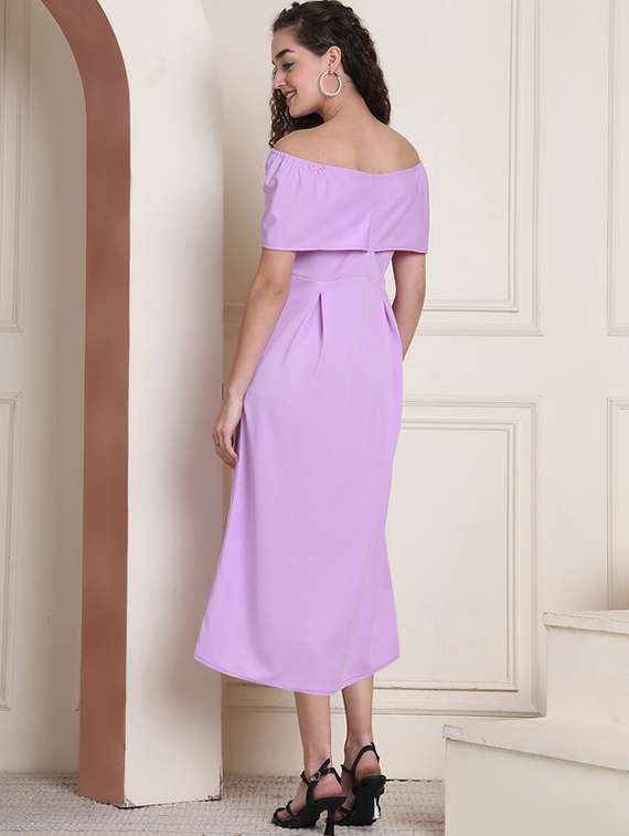 women solid off shoulder a-line dress - 22330254 -  Standard Image - 4