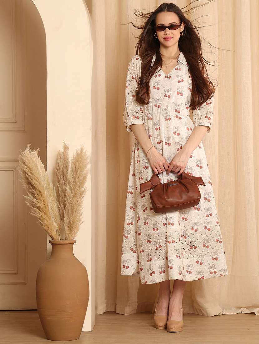 women printed collared a-line dress