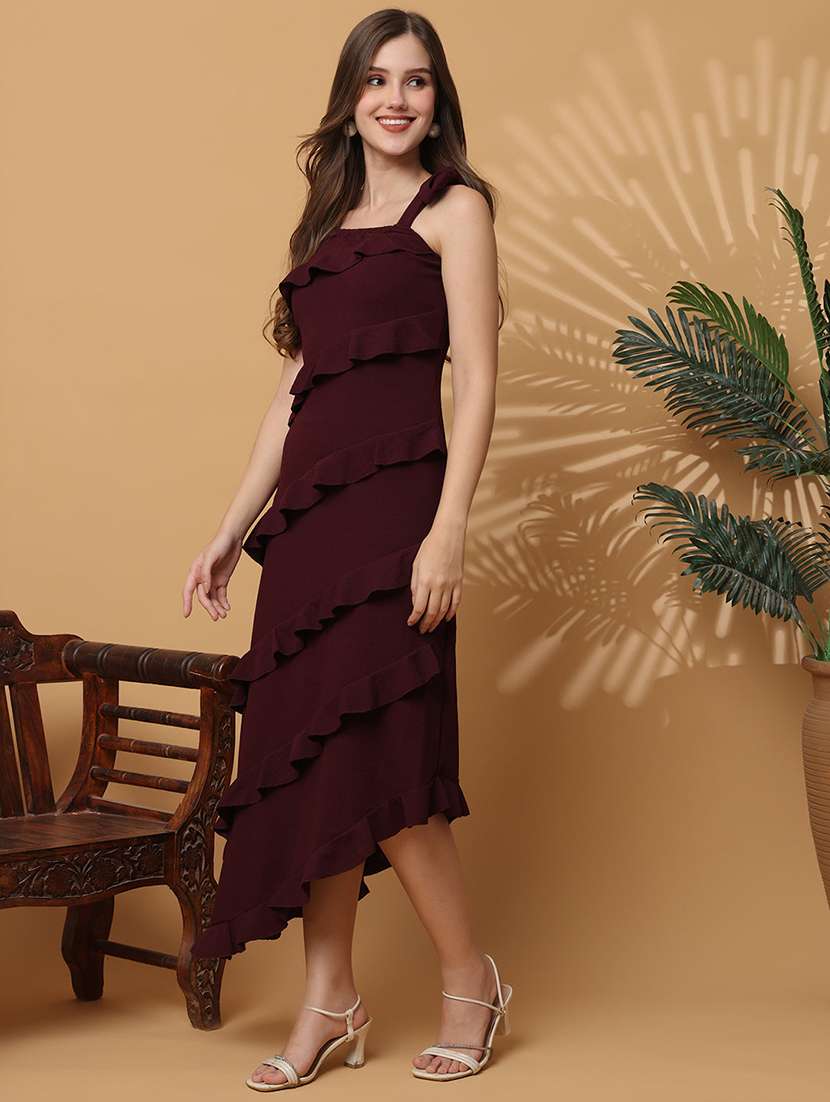 women solid shoulder strap ruffle dress - 22330275 -  Standard Image - 1
