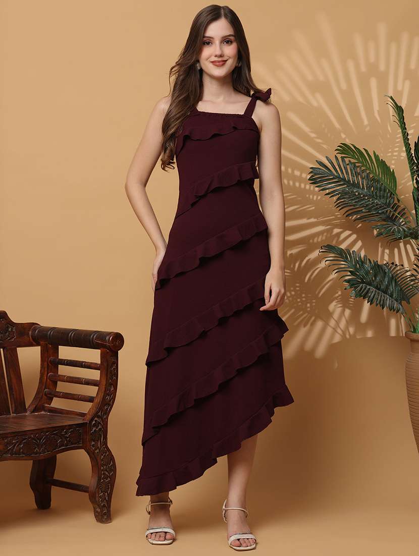 women solid shoulder strap ruffle dress - 22330275 -  Standard Image - 4