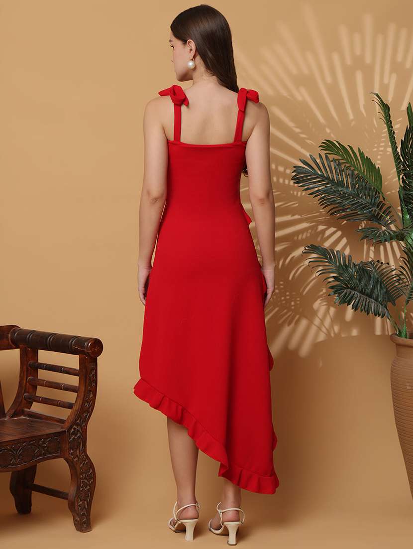 women solid shoulder strap ruffle dress - 22330276 -  Standard Image - 4