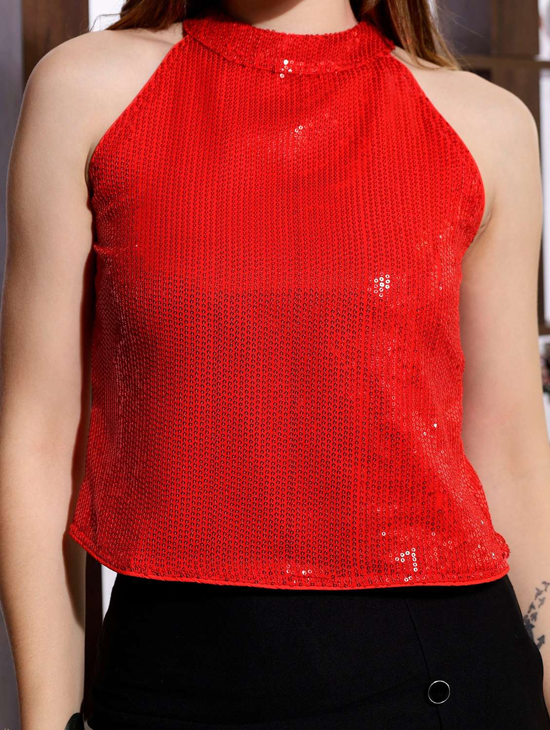 women sequined halter neck crop top - 22330339 -  Standard Image - 4