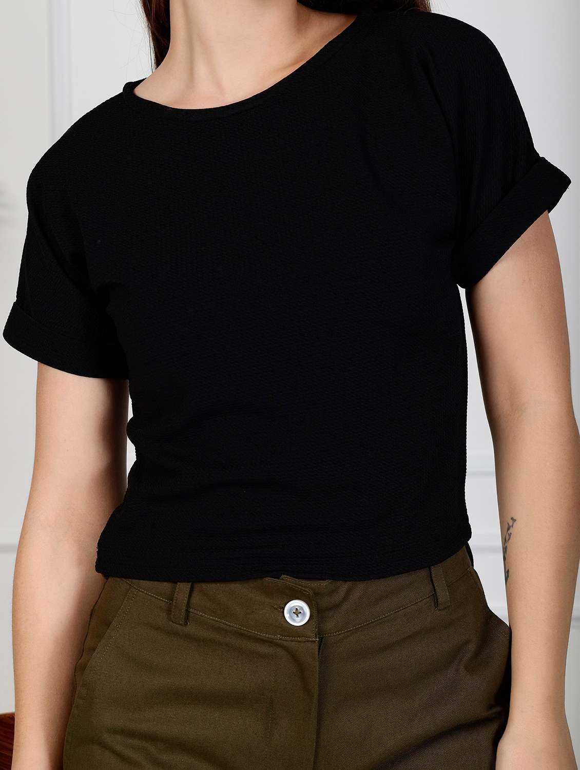 women solid short sleeve regular top - 22330343 -  Standard Image - 4