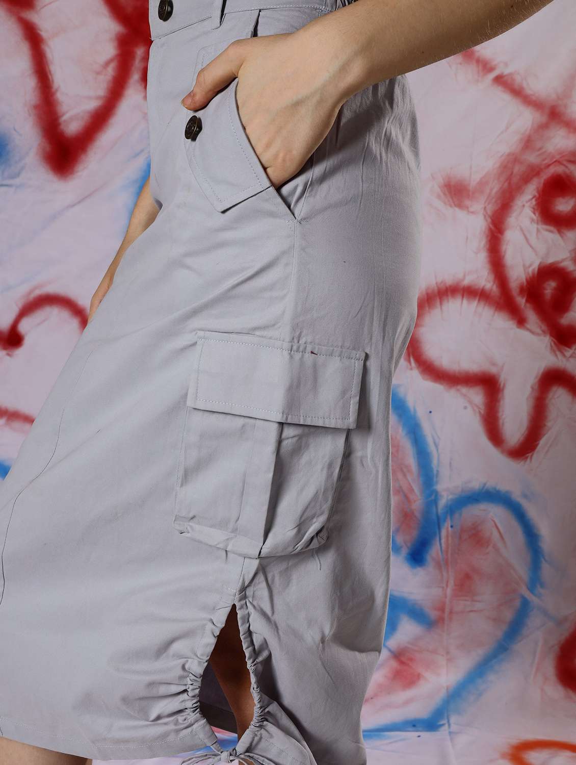 women solid high rise cargo skirt - 22330344 -  Standard Image - 1