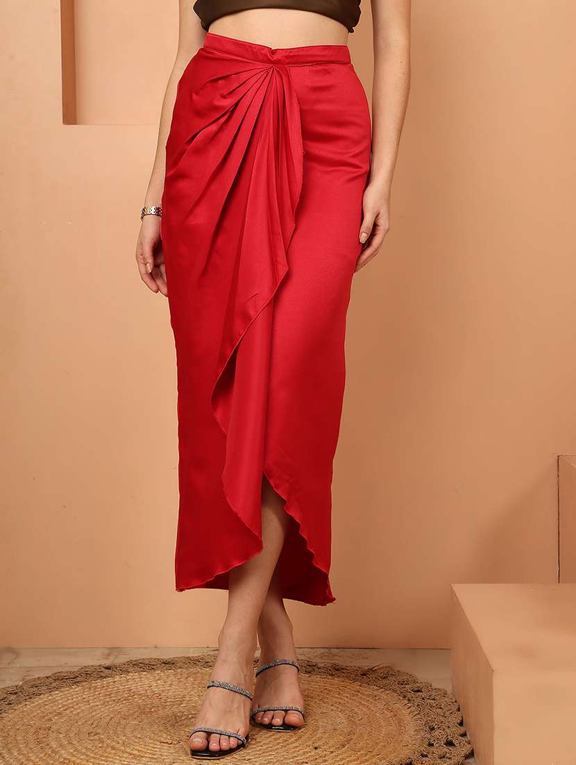 women solid high rise wrap skirt - 22330367 -  Standard Image - 1
