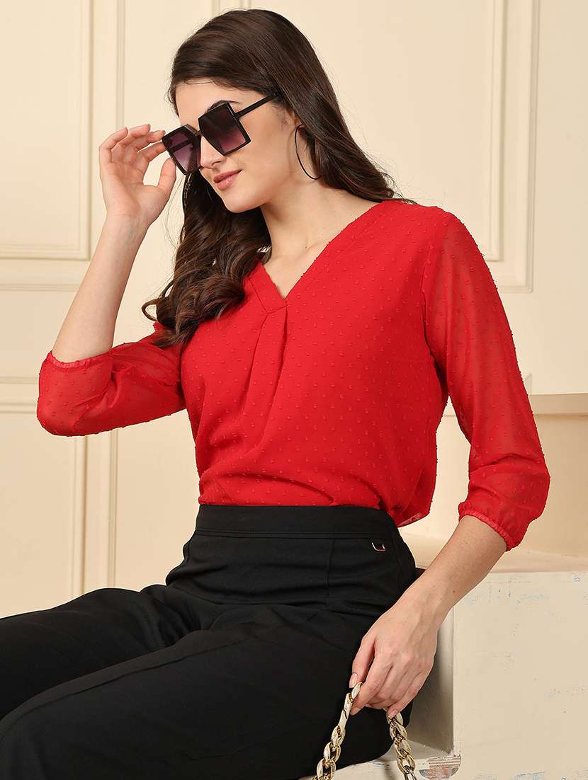 women self designed three quarter sleeve top - 22330375 -  Standard Image - 1