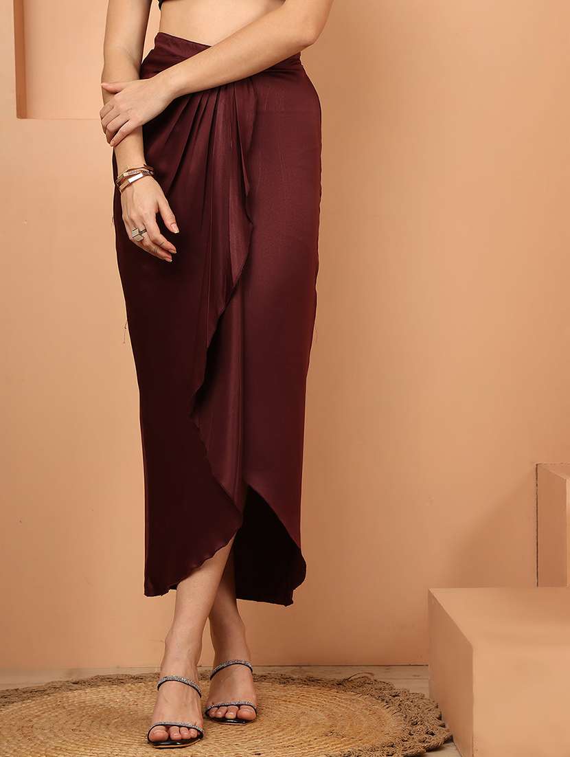 women solid high rise wrap skirt - 22330376 -  Standard Image - 1