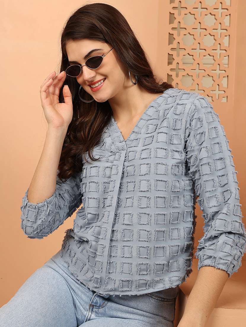 women solid three quarter sleeve regular top - 22330378 -  Standard Image - 1