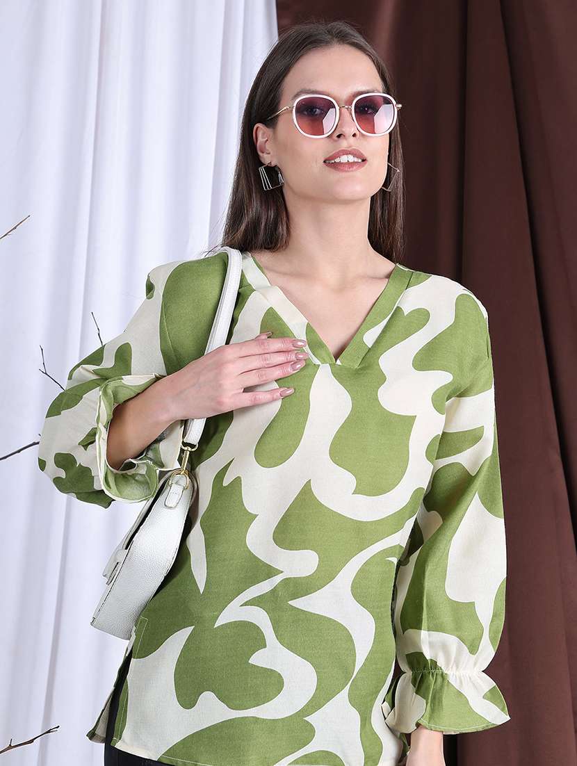 women printed puff sleeve regular top - 22330389 -  Standard Image - 1