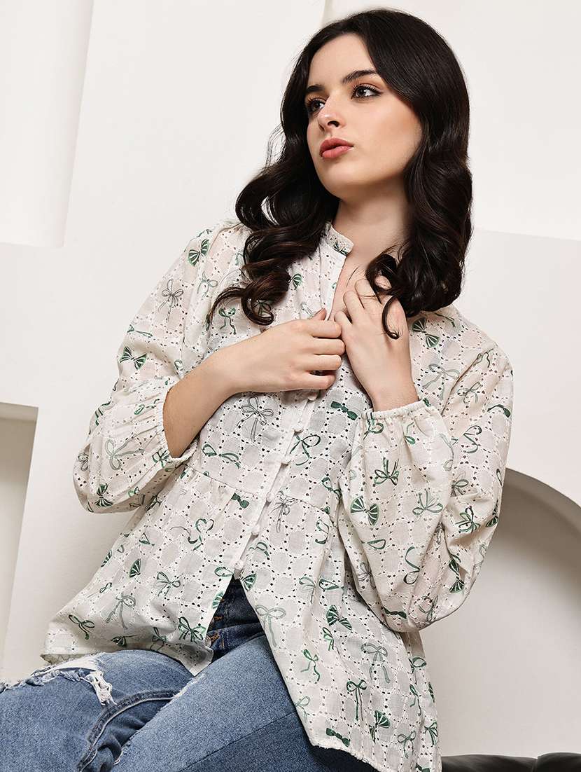 women printed puff sleeve a-line top - 22330396 -  Standard Image - 1