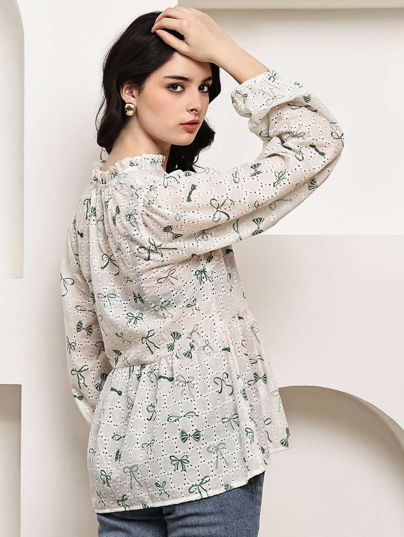 women printed puff sleeve a-line top - 22330396 -  Standard Image - 4