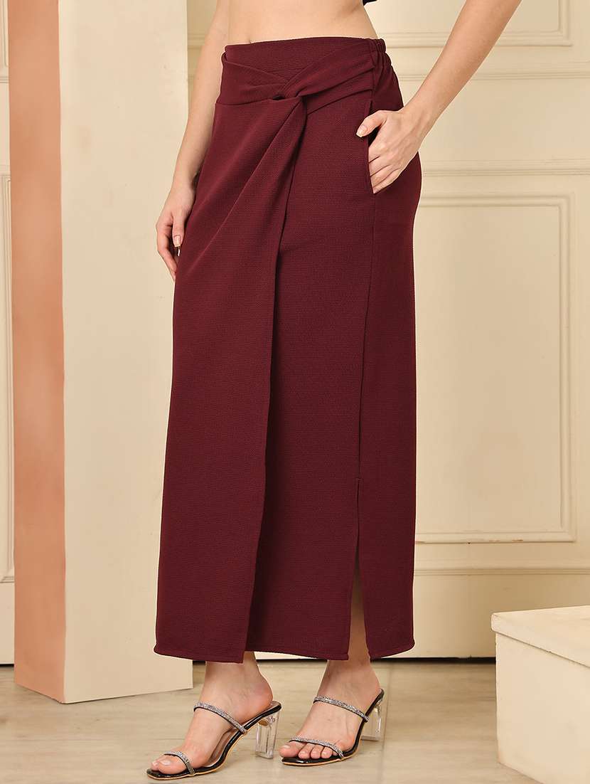 women solid mid rise wrap skirt - 22330397 -  Standard Image - 1