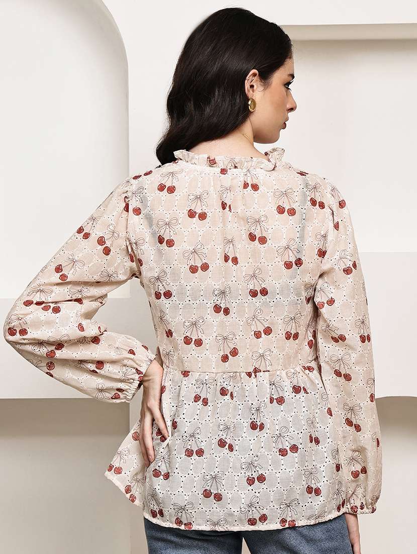 women printed puff sleeve peplum top - 22330398 -  Standard Image - 4