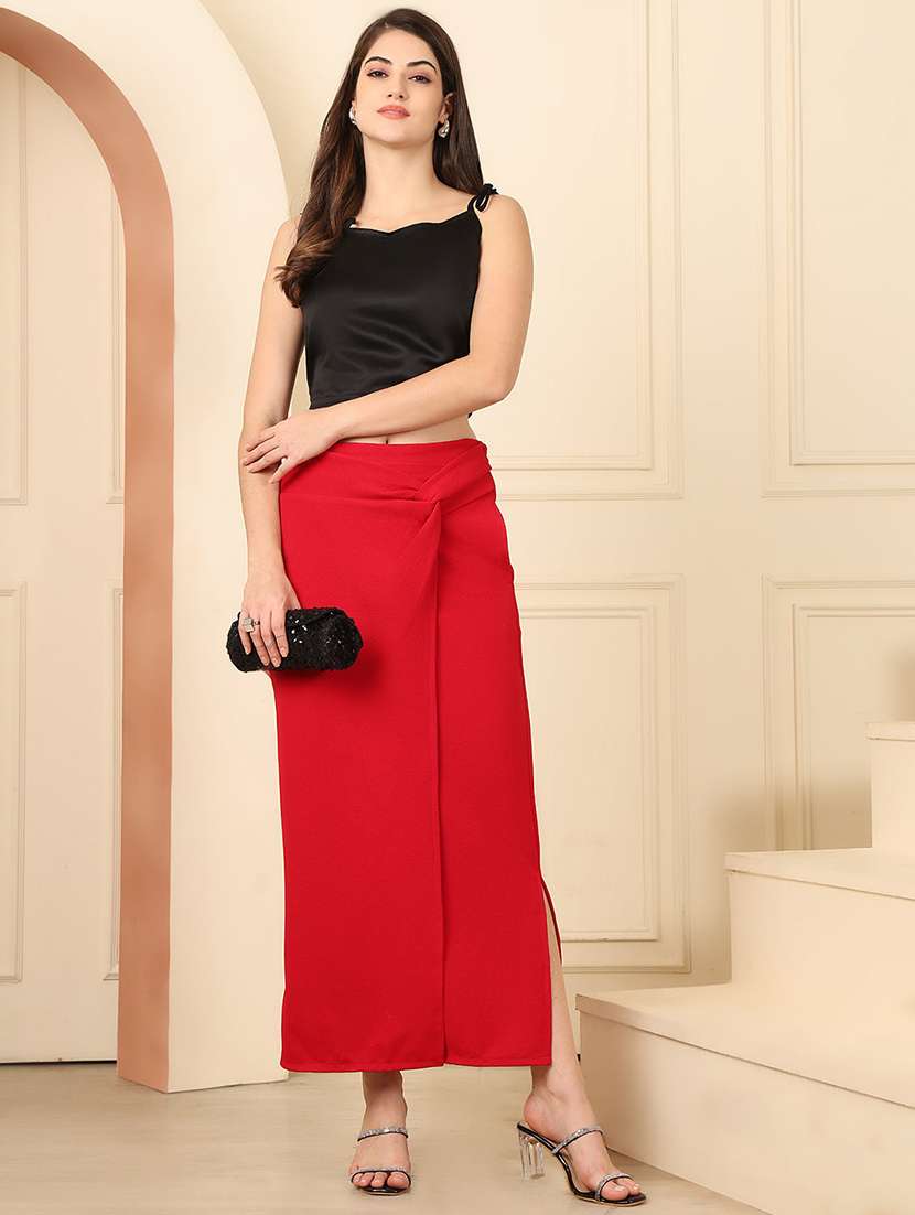 women solid mid rise wrap skirt - 22330400 -  Standard Image - 1