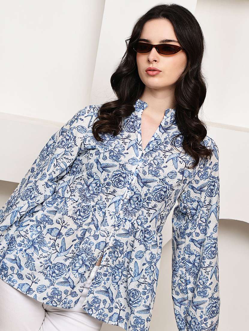 women printed puff sleeve peplum top - 22330401 -  Standard Image - 1