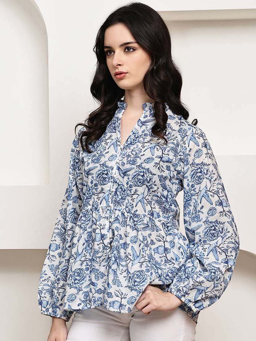 women printed puff sleeve peplum top - 22330401 -  Standard Image - 4