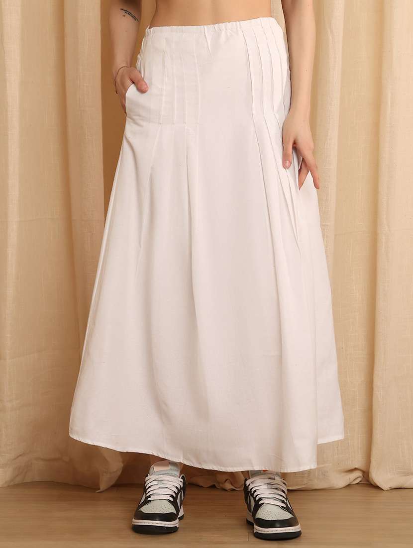 women solid high rise flared skirt