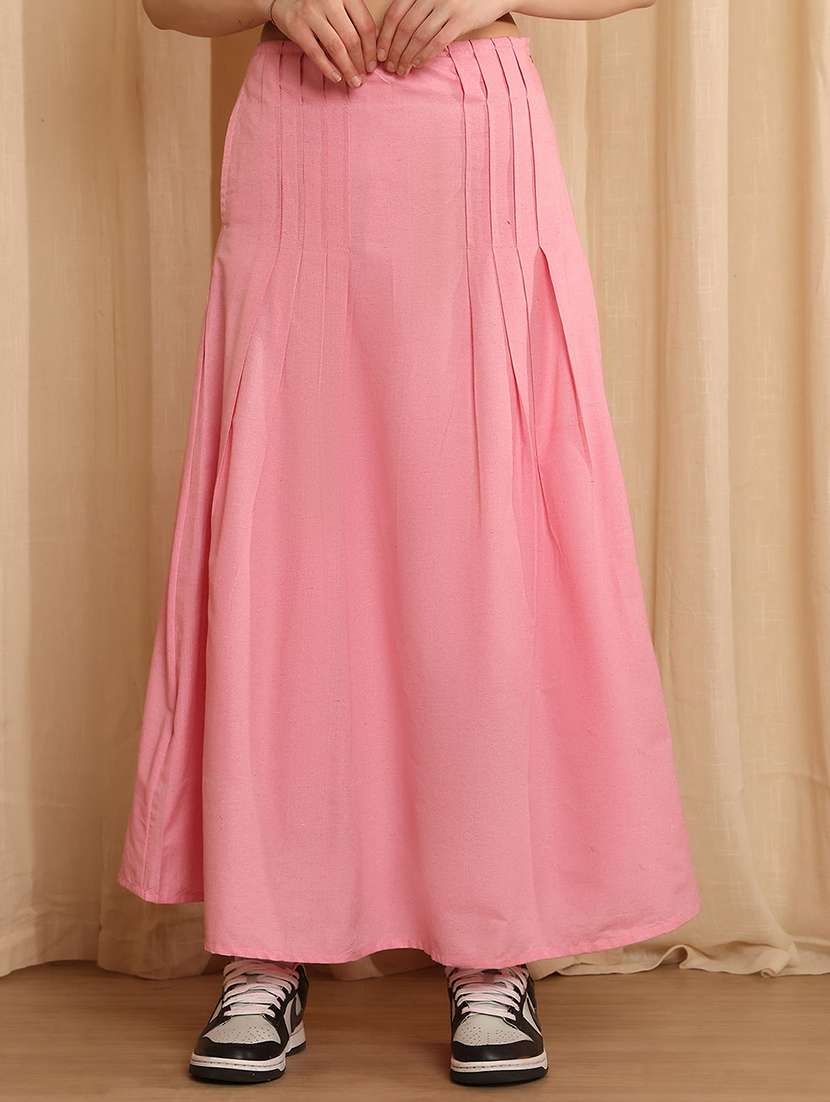 women solid high rise flared skirt