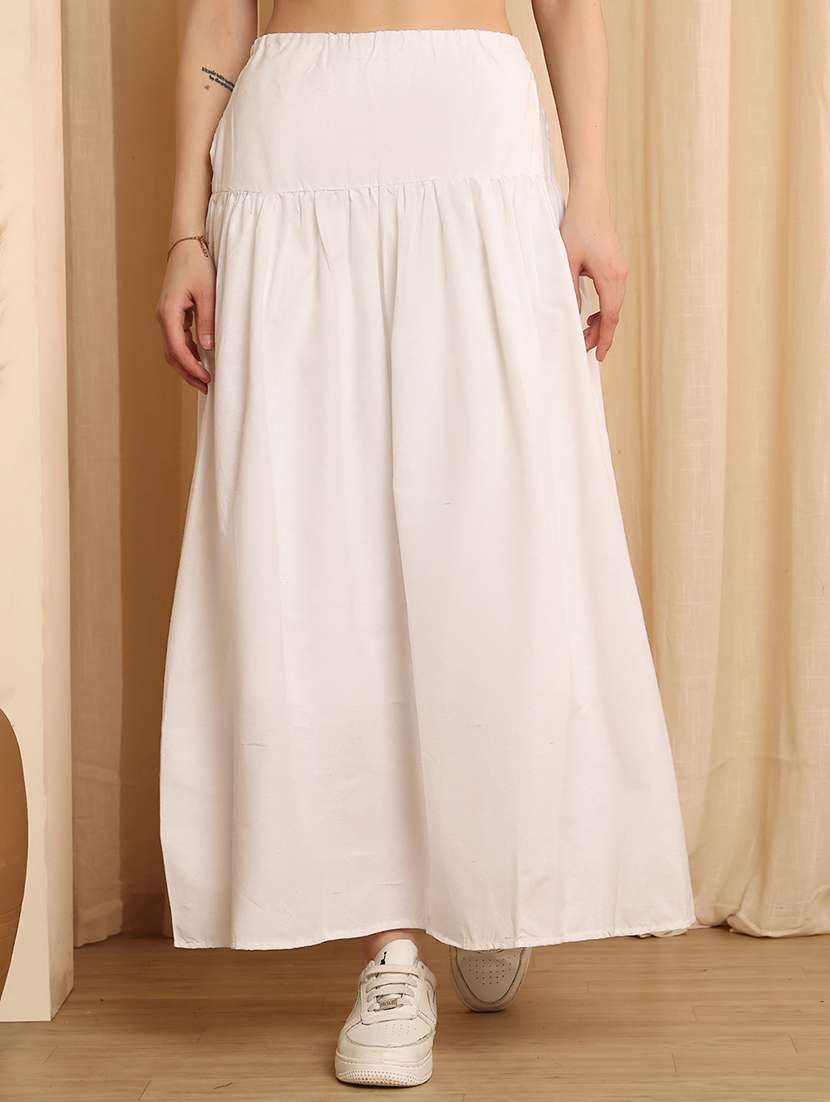 women solid high rise flared skirt