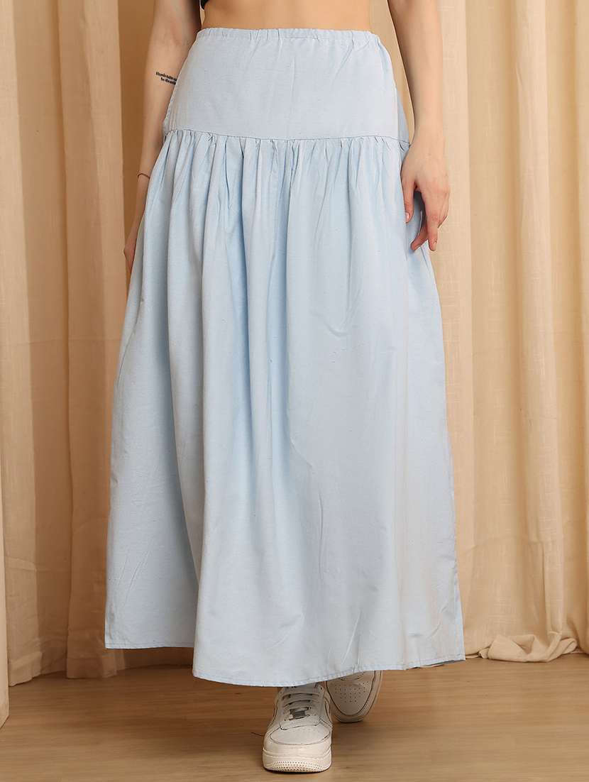 women solid high rise flared skirt