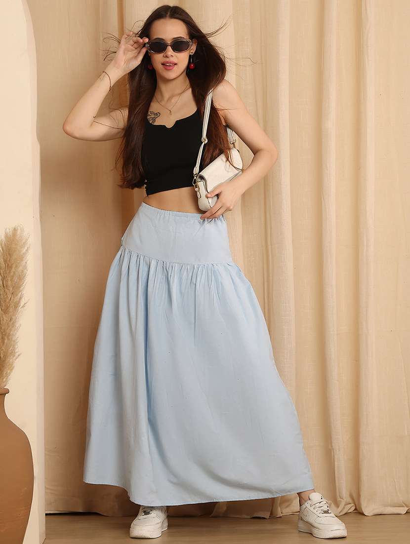 women solid high rise flared skirt - 22330429 -  Standard Image - 1