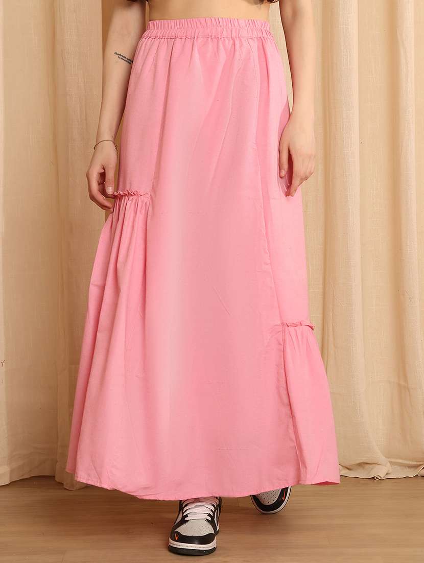 women solid high rise a-line skirt