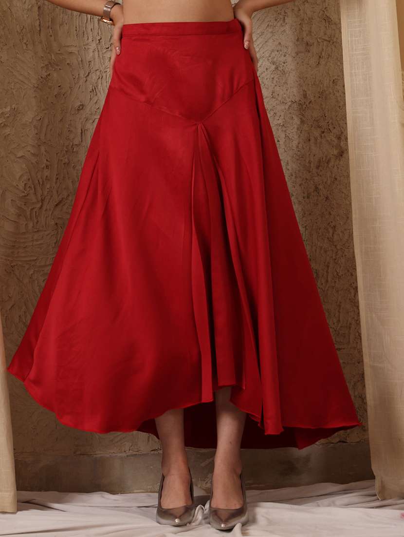 women solid high rise asymmetric skirt