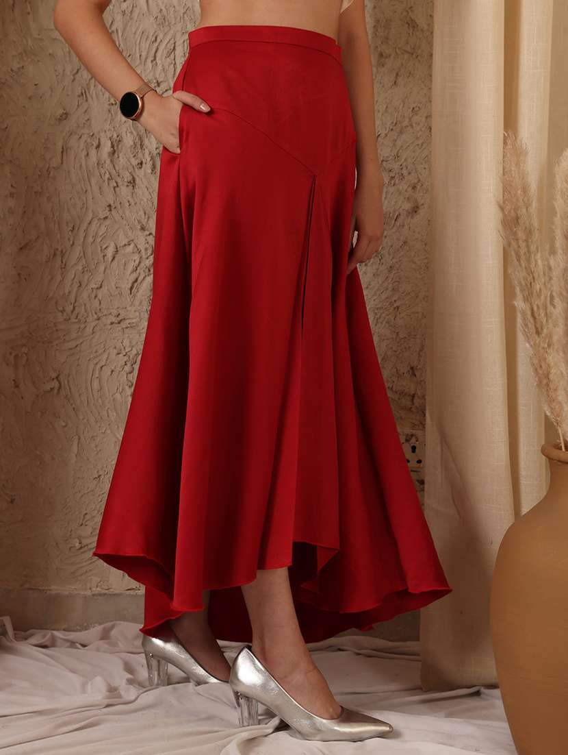 women solid high rise asymmetric skirt - 22330451 -  Standard Image - 1