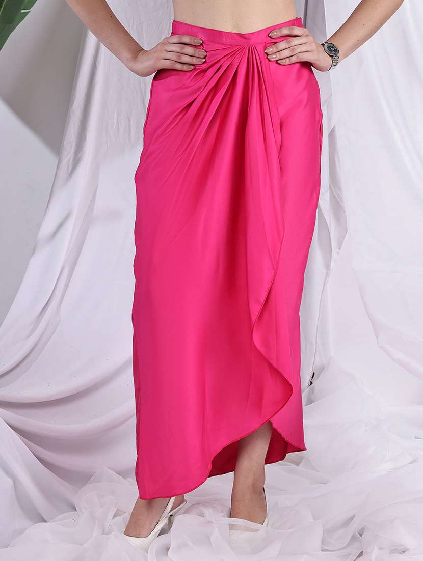 women solid high rise wrap skirt