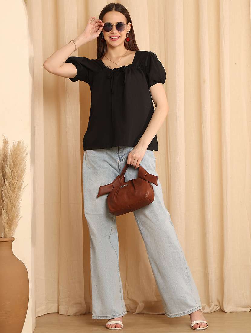 women solid puff sleeve a-line top - 22330466 -  Standard Image - 4