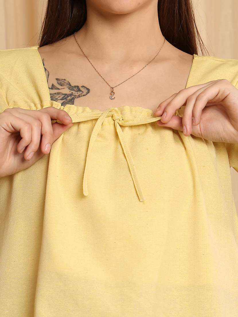 women solid puff sleeve a-line top - 22330469 -  Standard Image - 4