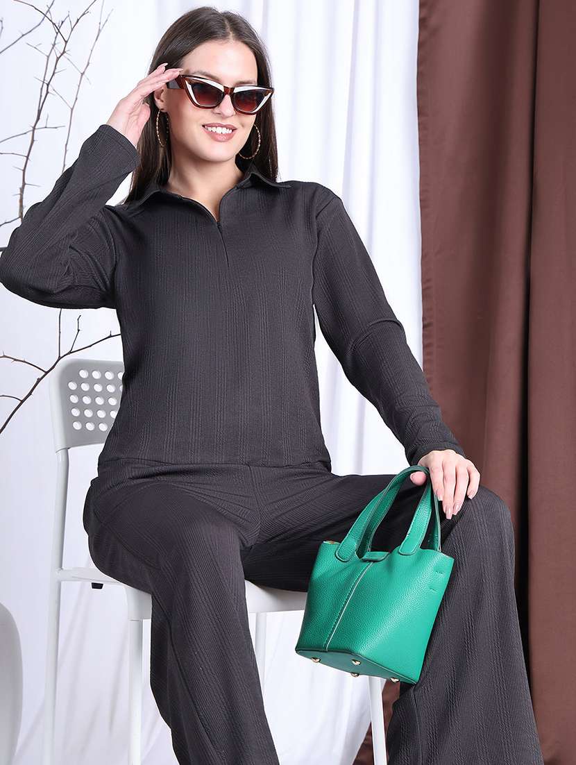 women solid top and trouser co-ord set - 22330473 -  Standard Image - 1