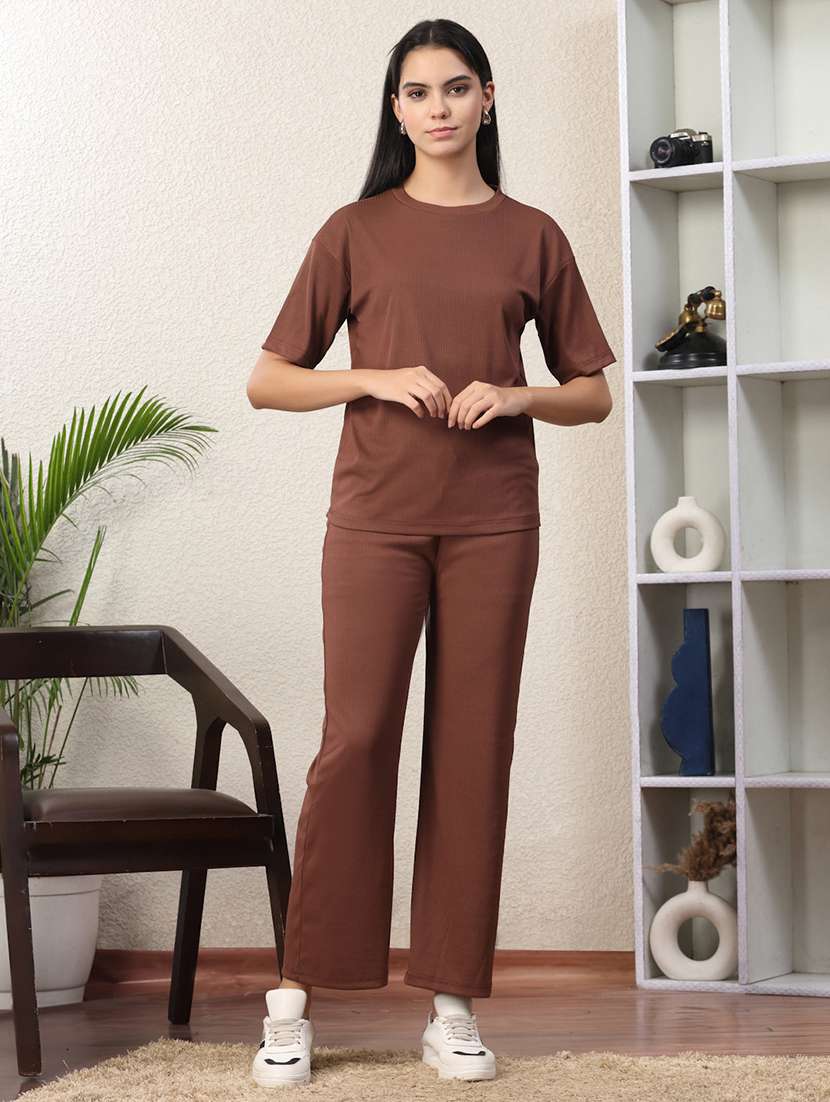 Women Solid Top And Trouser Co-ord Set - 22330477 -  Standard Image - 1