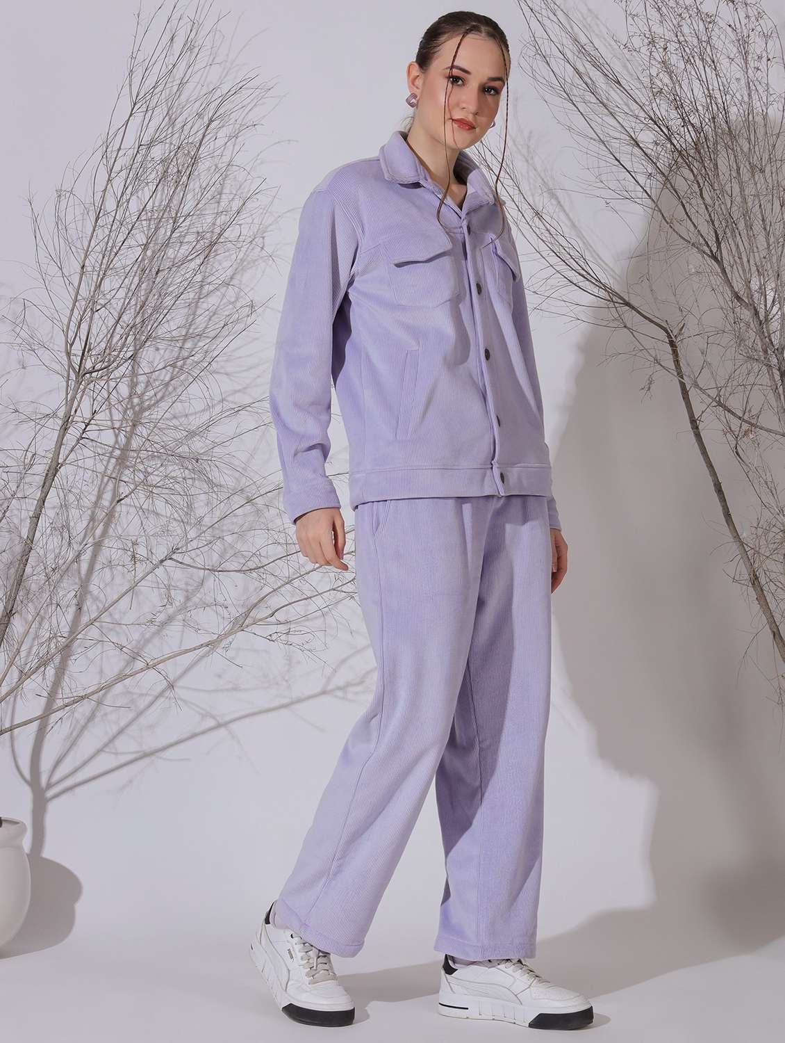 women solid jacket and trouser co-ord set - 22330479 -  Standard Image - 1