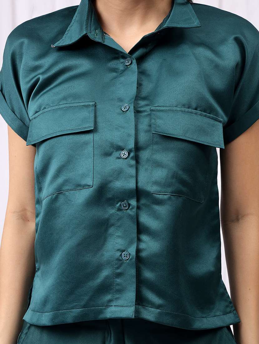 women solid shirt and trouser co-ord set - 22330491 -  Standard Image - 4